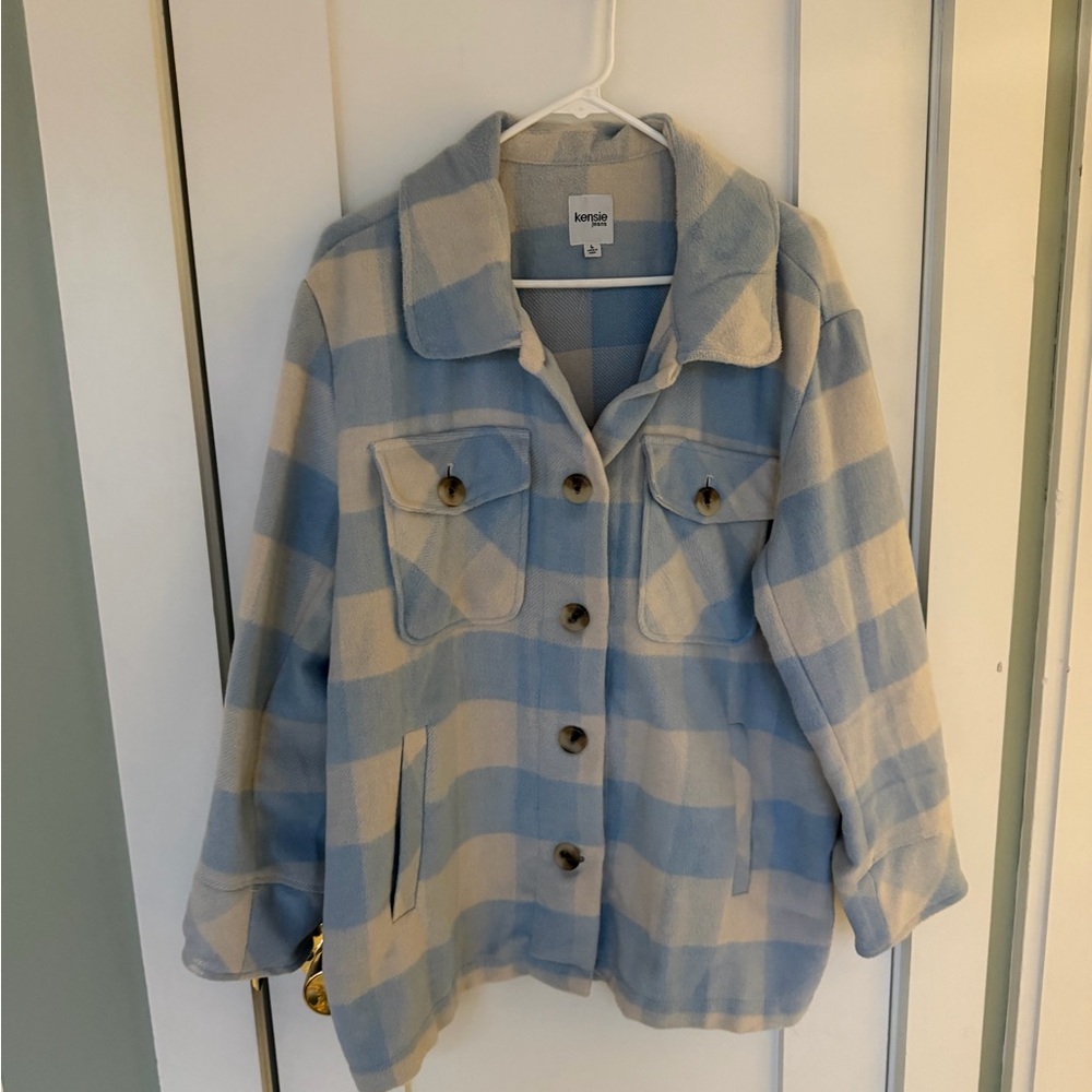 Kensie Blue and Cream Plaid Shacket
